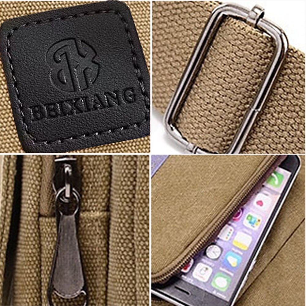 Men's Crossbody Bag Messenger Bag Canvas Outdoor Daily Lightweight Durable Solid Color Black Army Green Khaki