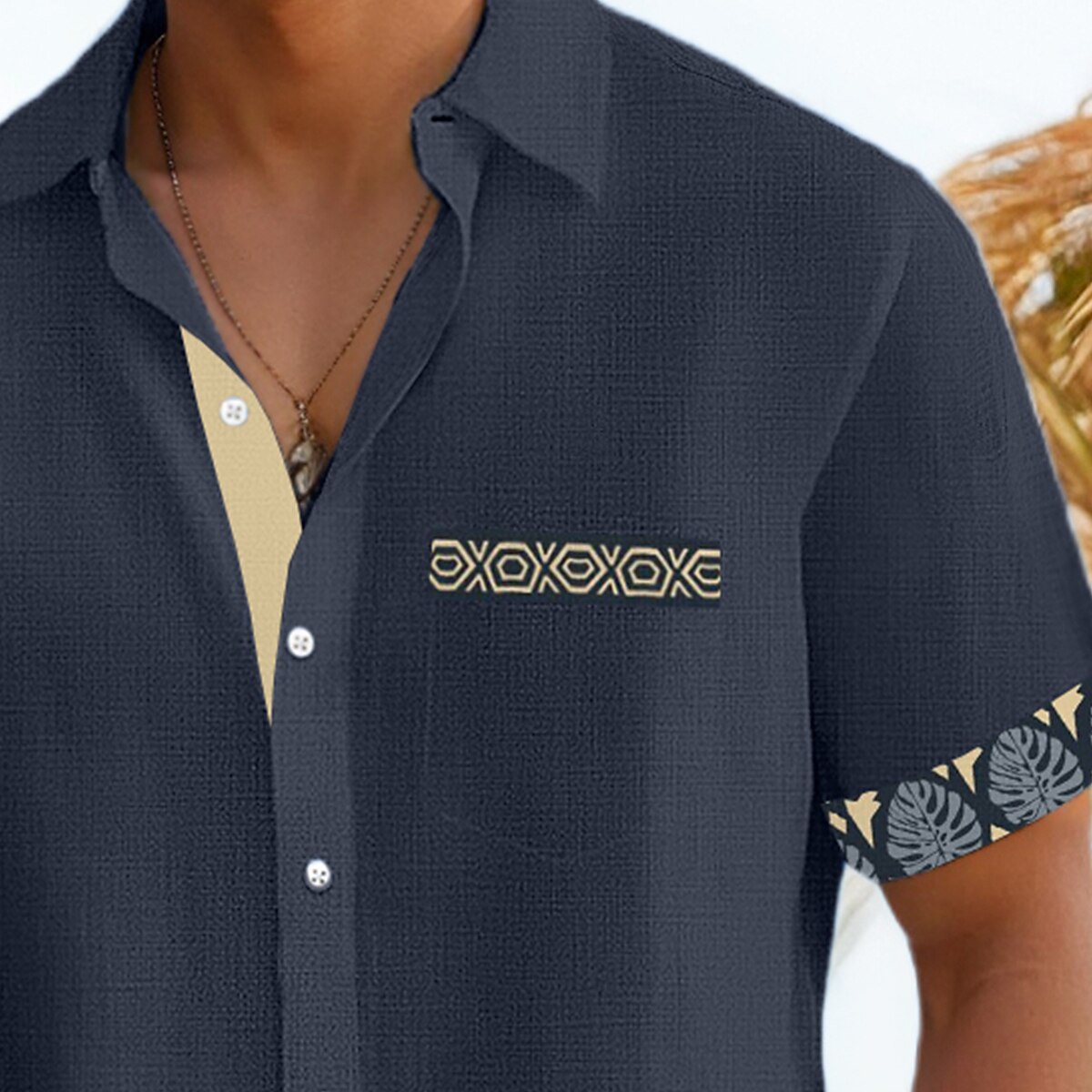 Men's Shirt Linen Shirt Summer Shirt Beach Shirt Plaid Vacation Holiday Black Navy Blue Green Khaki Short Sleeve Collar Summer Clothing Apparel