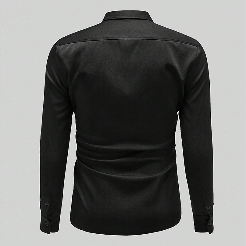 Men's Shirt Satin Shirt Dress Shirt Casual Shirt Button Up Shirt Plain Formal Wedding Black Blue Dark Purple Long Sleeve Lapel Spring &  Fall All Seasons Clothing Apparel