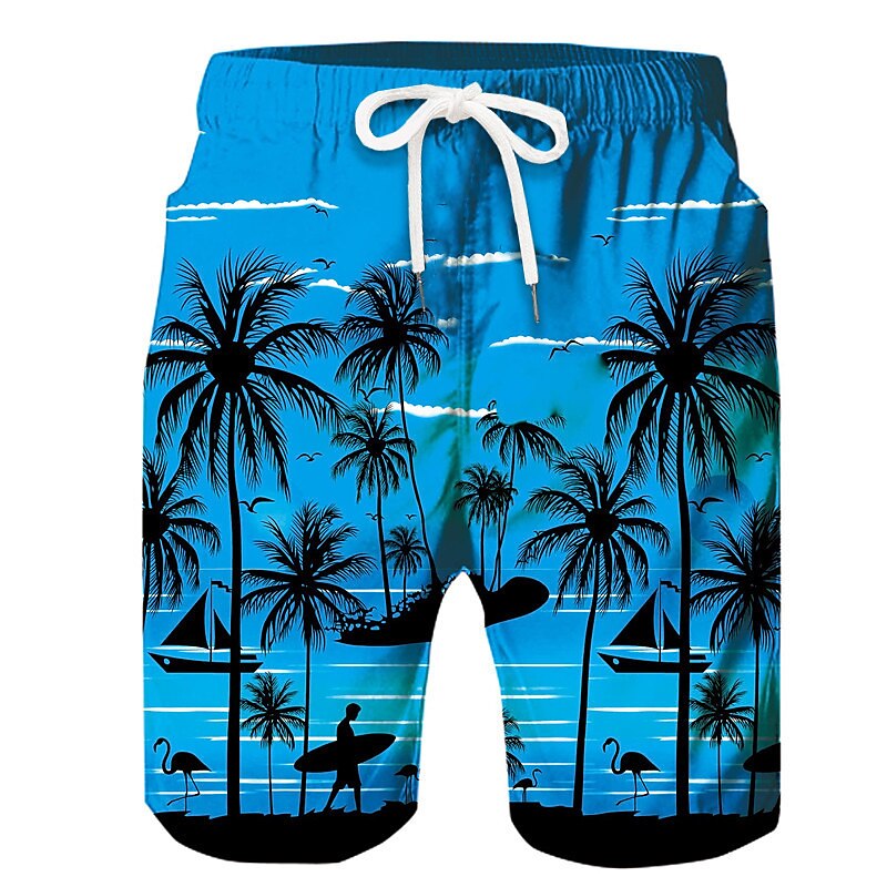 Men's Board Shorts Swim Shorts Swim Trunks Summer Shorts Beach Shorts Drawstring with Mesh lining Elastic Waist Coconut Tree Graphic Prints Quick Dry Short Casual Daily Holiday Hawaiian Boho