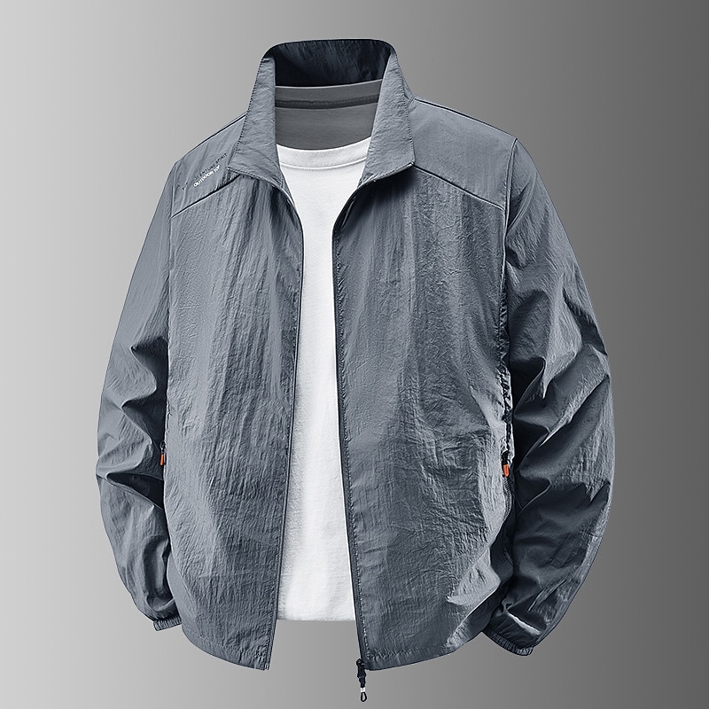 Men's Lightweight Jacket Outdoor Casual Portable UV Sun Protection Pocket Summer Spring Fall Solid Color Active Vintage Turndown Regular Dark Gray White Navy Blue Light Grey Army Green Jacket