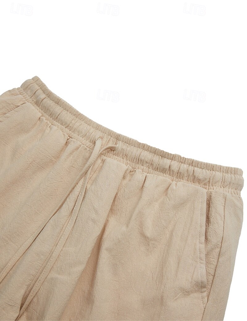 Men's Shorts Linen Shorts Summer Shorts Beach Shorts Drawstring Elastic Waist Multi Pocket Plain Knee Length Outdoor Beach Hawaiian Casual ArmyGreen Black Inelastic