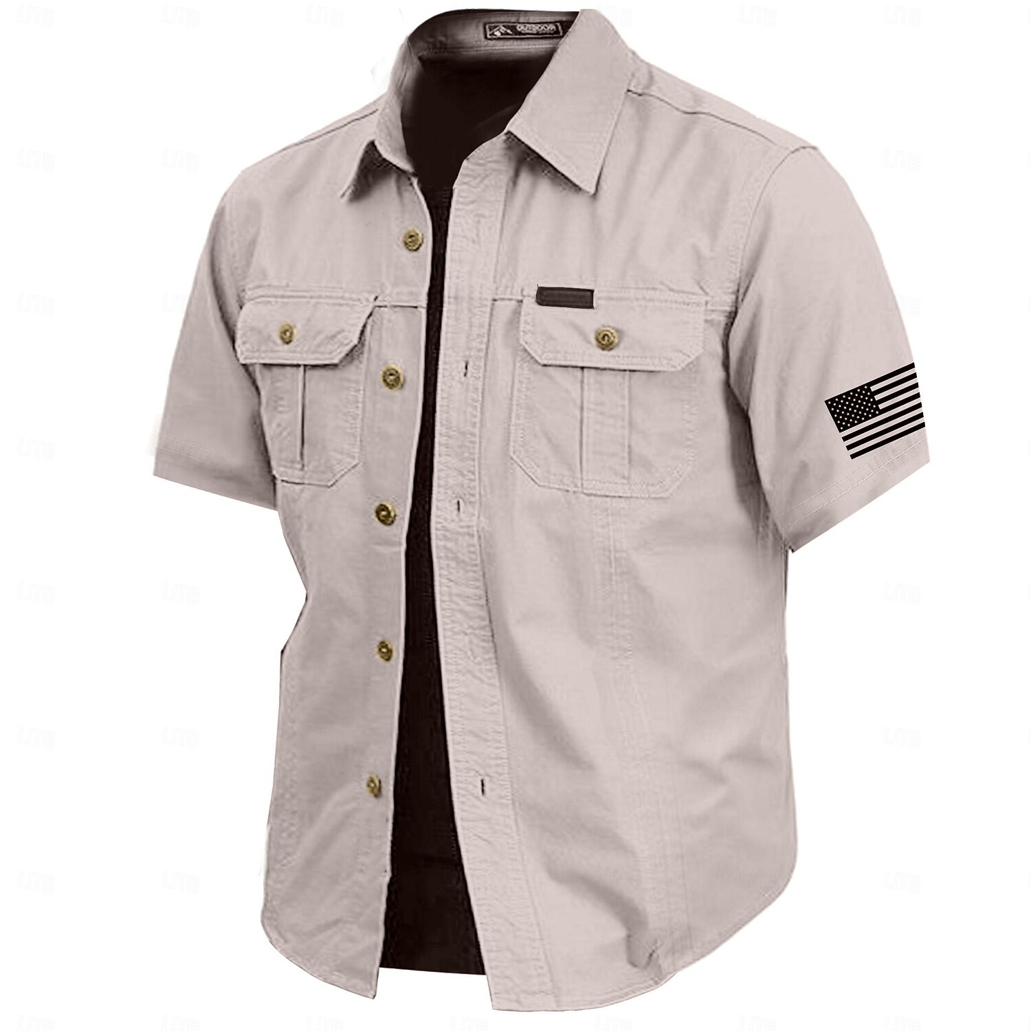 Men's Solid Color Work Shirt Western Shirt Cargo Shirt Short Sleeve Casual Tactical Vacation Daily Going out Summer Turndown Lapel Pocket Army Green off-white Khaki Dark Blue