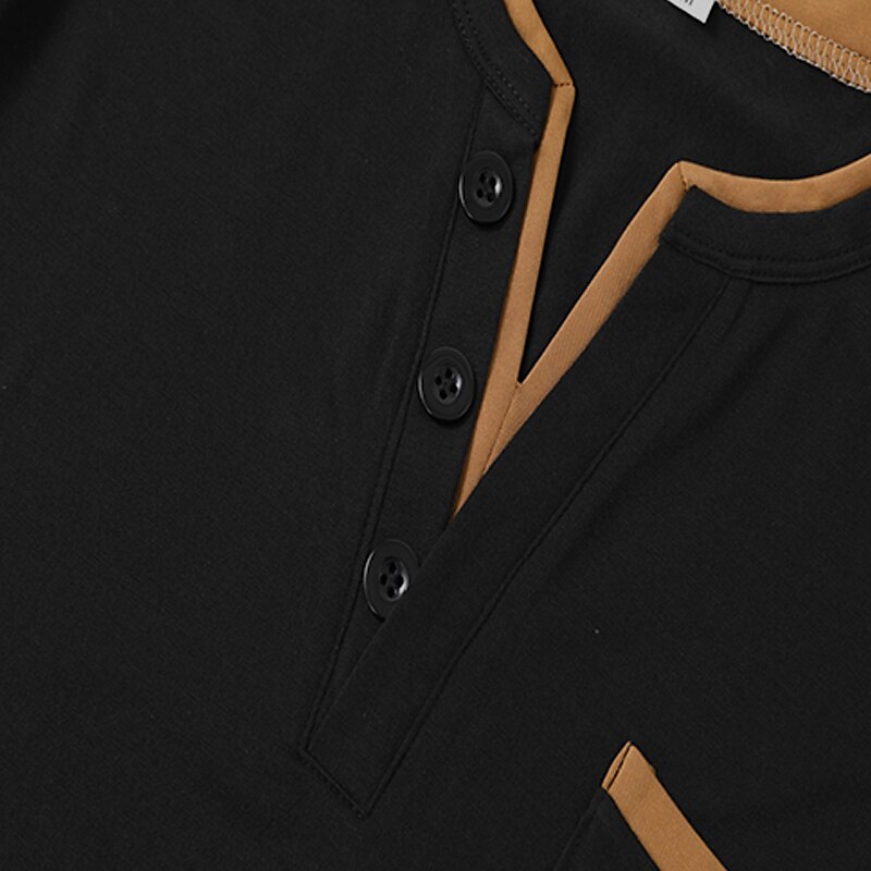 Men's Henley Shirt Tee Top Plain V Neck Street Vacation Short Sleeves Front Pocket Clothing Apparel Fashion Designer Basic