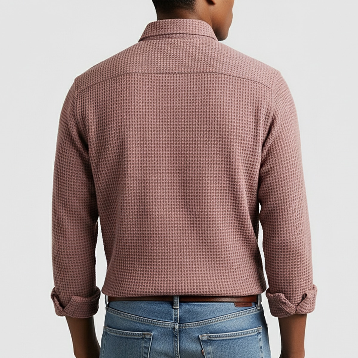 Men's Shirt Waffle Shirt Casual Shirt Band Collar Shirt Button Up Shirt Pink Wine Navy Blue Blue Long Sleeve Plain Textured Mandarin Collar Casual Daily Front Pocket Clothing Apparel Fashion Modern