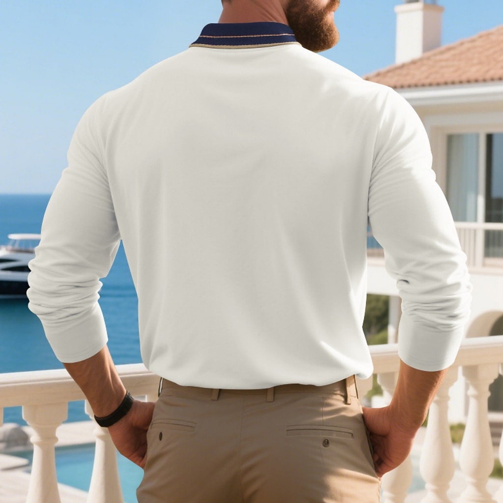 Men's Polo Shirts Golf Shirt Casual Street Lapel Long Sleeve Basic Modern Color Block Buttons Summer Spring Regular Fit Black White Light Green Dark Green Brown Khaki Polo Shirts