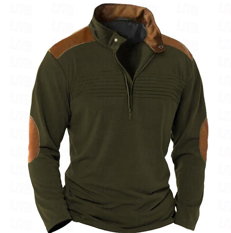 Men's Tee Top Block Standing Collar Street Vacation Long Sleeve Clothing Apparel Fashion Designer Basic