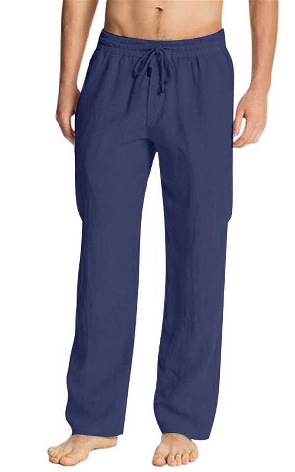 Men's Linen Pants Trousers Summer Pants Beach Pants Pocket Drawstring Plain Breathable Lightweight Full Length Casual Beach Yoga Basic Loose Fit ArmyGreen Black Micro-elastic