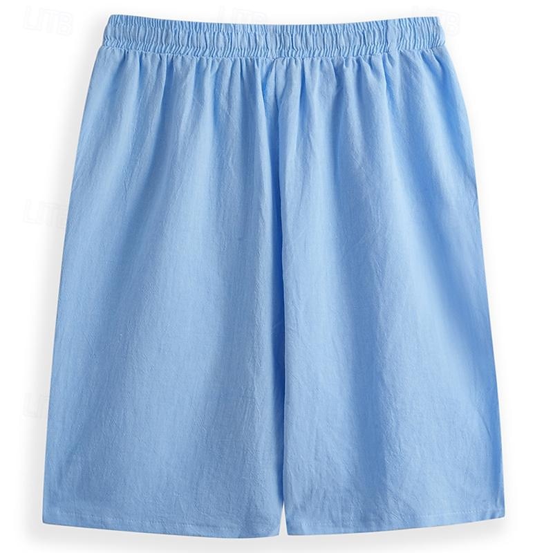 Men's Shorts Linen Shorts Summer Shorts Pocket Drawstring Elastic Waist Plain Comfort Breathable Short Casual Daily Holiday Fashion Classic Style Black White