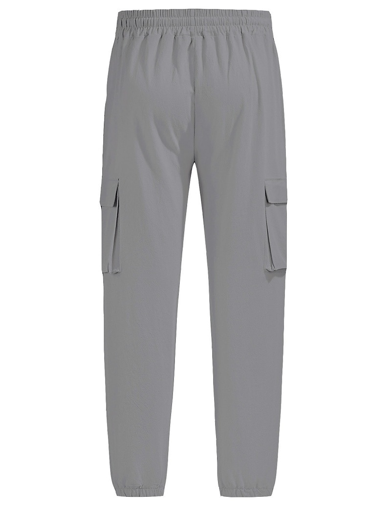 Men's Cargo Pants Linen Pants Trousers Summer Pants Beach Pants Drawstring Elastic Waist Multi Pocket Plain Comfort Breathable Daily Outdoor Beach Vacation Fashion Black White Inelastic