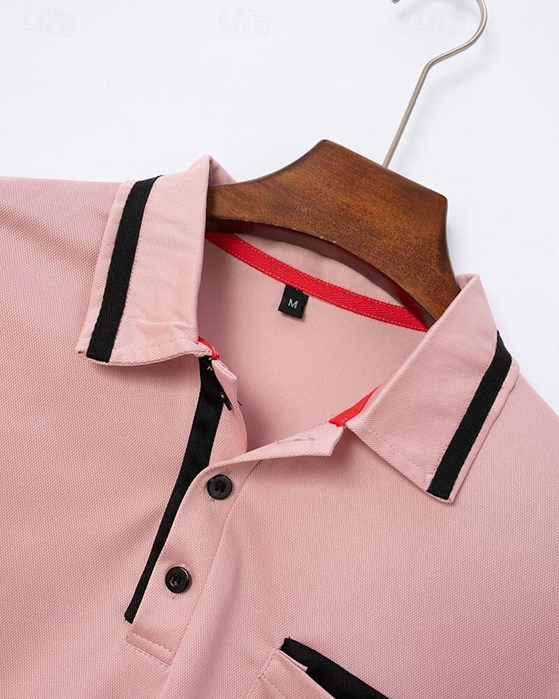 Men's Golf Shirt Golf Polo Work Casual Lapel Short Sleeve Basic Modern Color Block Patchwork Button Spring & Summer Regular Fit Apricot Dark Gray Black White Pink Red Golf Shirt