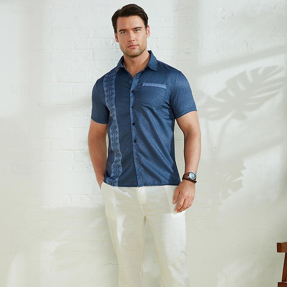 Men's Button Up Shirt Casual Shirt Summer Shirt Beach Shirt Leaf Graphic Prints Lapel Red Blue Green Dark Gray Casual Daily Short Sleeve Print Front Pocket Clothing Apparel Cotton And Linen Fashion