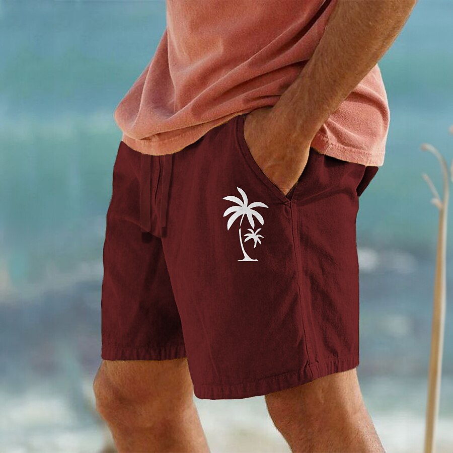 Men's Cotton Summer Beach Drawstring Elastic Waist 3D Print Graphic Coconut Tree Breathable Soft Short Casual Daily Holiday Streetwear Hawaiian Micro-elastic Shorts