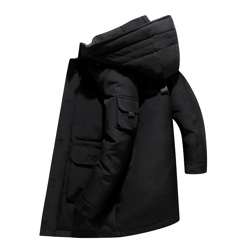 Men's Winter Coat Down Jacket Puffer Jacket Pocket Office & Career Date Casual Daily Outdoor Casual Sports Winter Solid / Plain Color Black Yellow Blue Beige Puffer Jacket