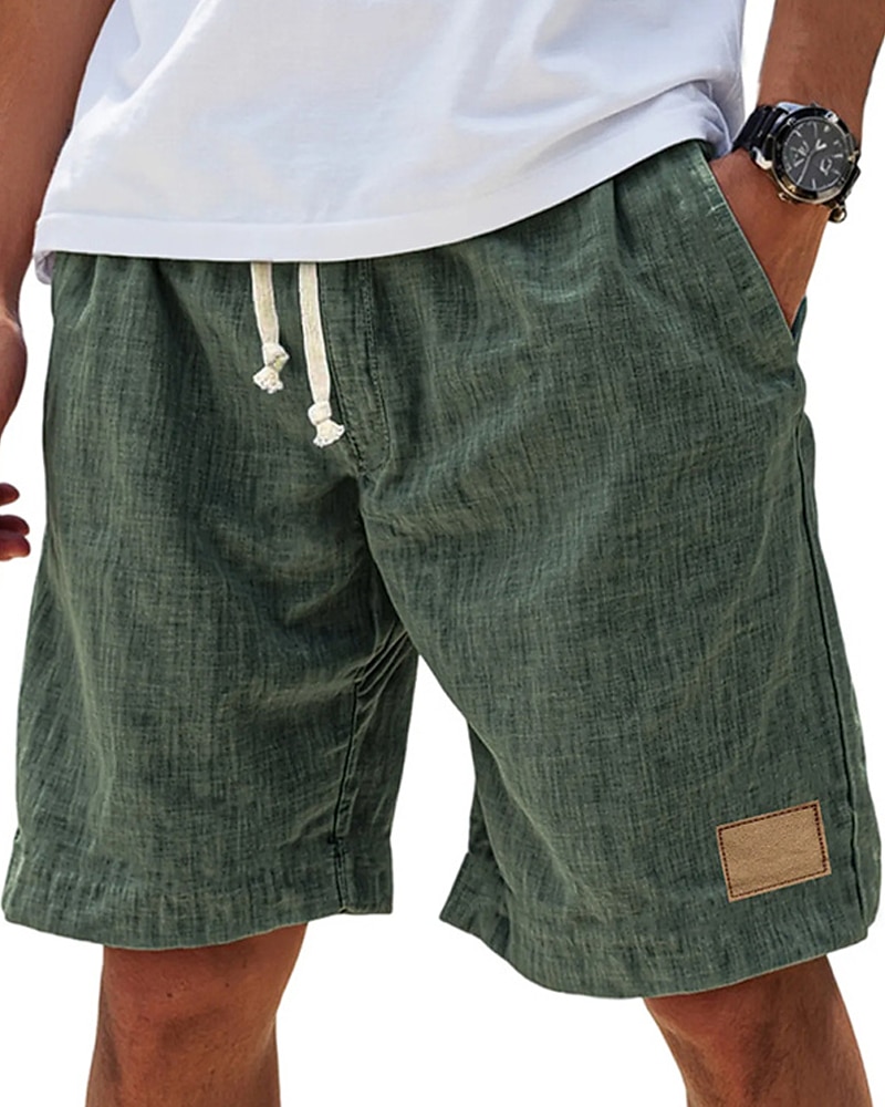 Men's Shorts Linen Shorts Summer Shorts Beach Shorts Pocket Elastic Waist Drawstring Plain Comfort Breathable Short Vacation Holiday Beach Hawaiian Boho Black White