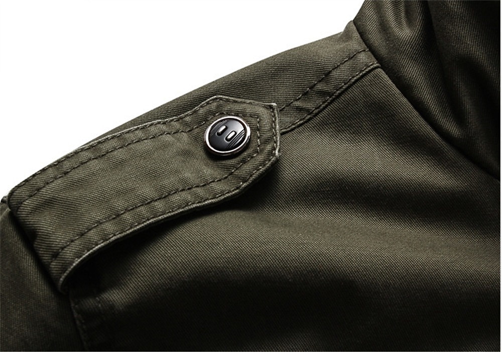 Men's Bomber Jacket Varsity Jacket Tactical Jacket Casual Wearable Multi Pocket Spring Fall Winter Military Military Style Stand Collar Regular Cotton Black Khaki Army Green Jacket