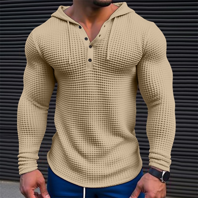 Men's T shirt Tee Waffle Shirt Tee Top Long Sleeve Shirt Plain Hooded Street Vacation Long Sleeve Clothing Apparel Fashion Designer Basic