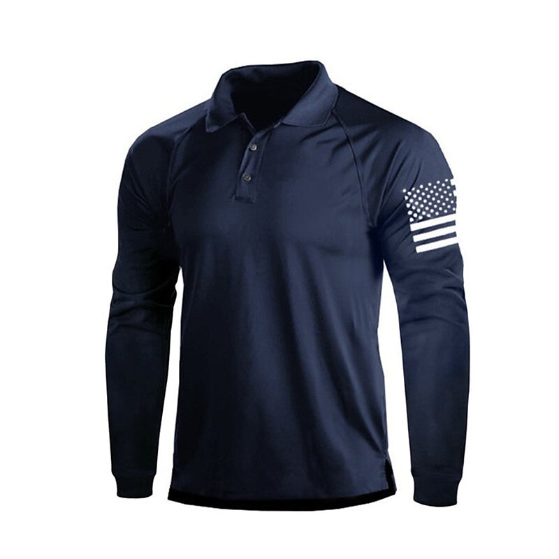 National Flag Casual Men's 3D Print Golf Polo Outdoor Casual Daily Streetwear Polyester Long Sleeve Turndown Polo Shirts Black Wine Dark Navy Fall & Winter S M L Micro-elastic Lapel Polo