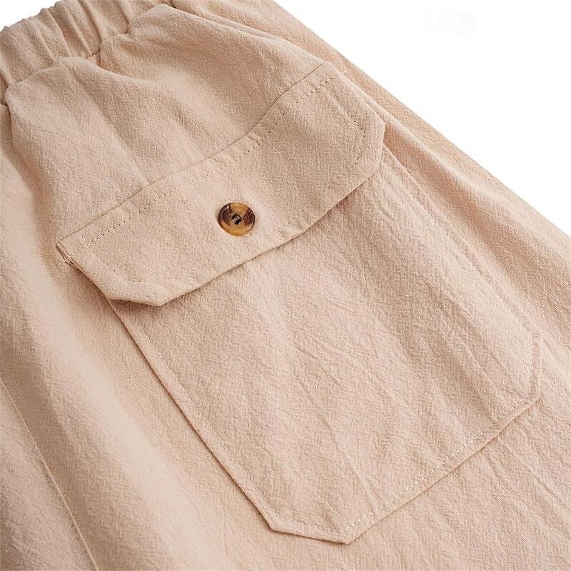 Men's Linen Pants Trousers Summer Pants Beach Pants Pocket Drawstring Elastic Waistband Plain Comfort Breathable Full Length Daily Streetwear Fashion Casual / Sporty Loose Fit Dark Khaki Black