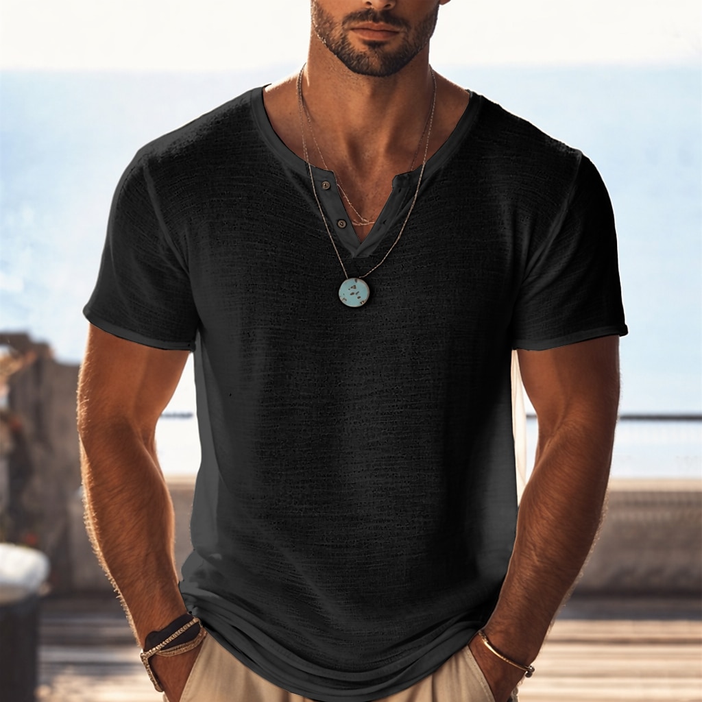 Men's T Shirt Knit Tee Tee Top Short Sleeve V Neck Summer Solid Color Fashion Lightweight Basic Mesh Knitted Plain Casual Vacation Street Blue Black Light Green Top Tee for Men