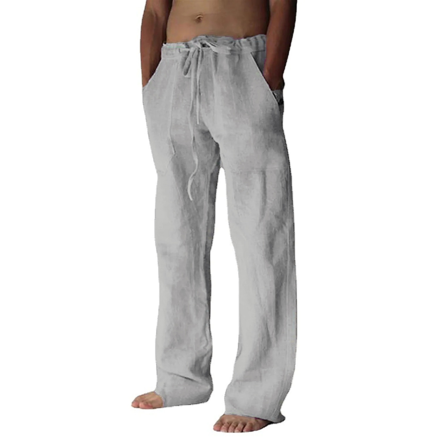 Men's Linen Pants Trousers Summer Pants Beach Pants Pocket Drawstring Elastic Waist Plain Daily Streetwear Linen / Cotton Blend Fashion Casual Black White