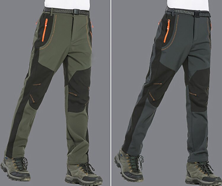 Men's Fleece Lined Pants Waterproof Hiking Pants Trousers Softshell Pants Winter Outdoor Thermal Warm Windproof Fleece Lining Pants / Trousers Bottoms Army Green Gray Black Hunting Fishing Climbing