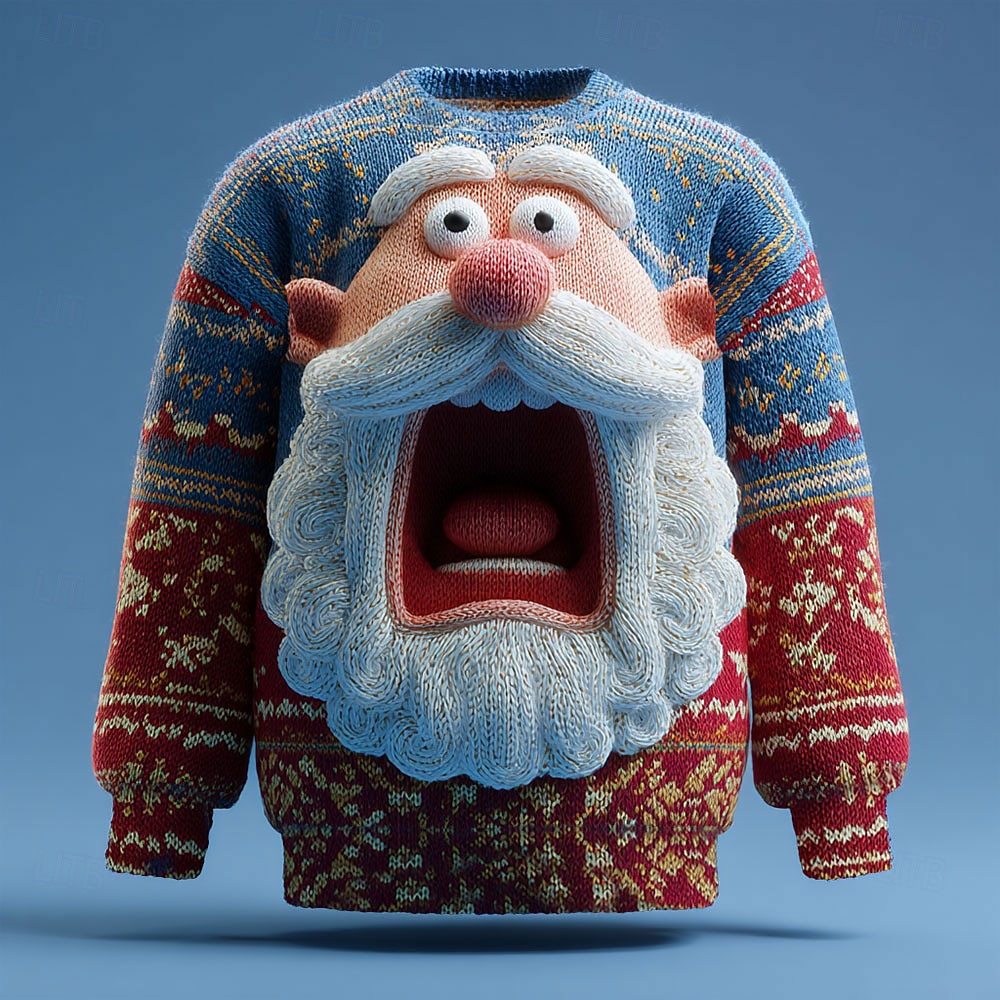 Ugly Christmas Sweater Men's Santa Claus 3D Print 3D Cartoon Pullover Sweater Jumper Knitwear Crewneck Casual Vacation Daily Knitting Keep Warm Long Sleeve Spring Fall Winter Lake blue Red Blue