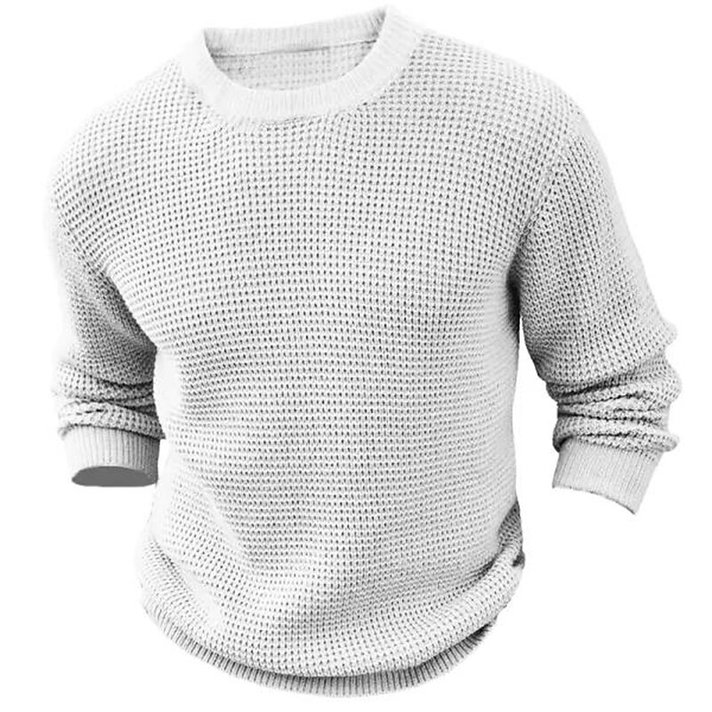 Men's Knitwear Pullover Waffle Knit Regular Knit Plain Crew Neck Modern Contemporary Casual Work Daily Wear Clothing Apparel Fall & Winter Black White S M L