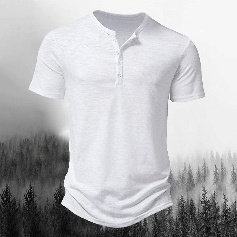Men's Henley Plain Street Vacation Short Sleeves Button Clothing Apparel Designer Basic Modern Contemporary T-shirt