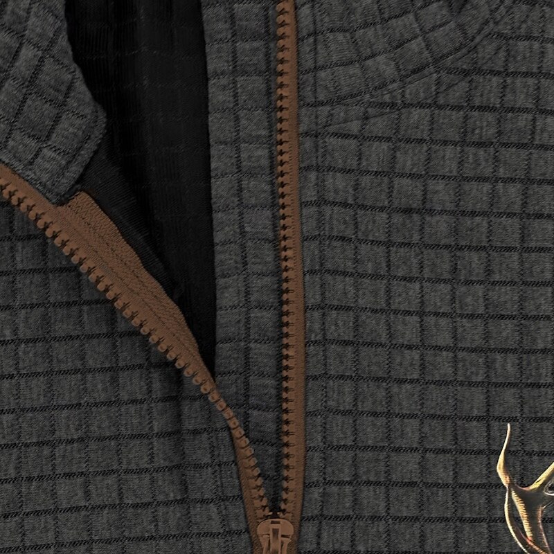 Men's Hunting Deer Waffle Sweatshirt Quarter Zip Long Sleeve Pullover Black White Stand Collar Reindeer Print Winter Jumper Daily Holiday Polyester Streetwear Casual Spring &  Fall Clothing