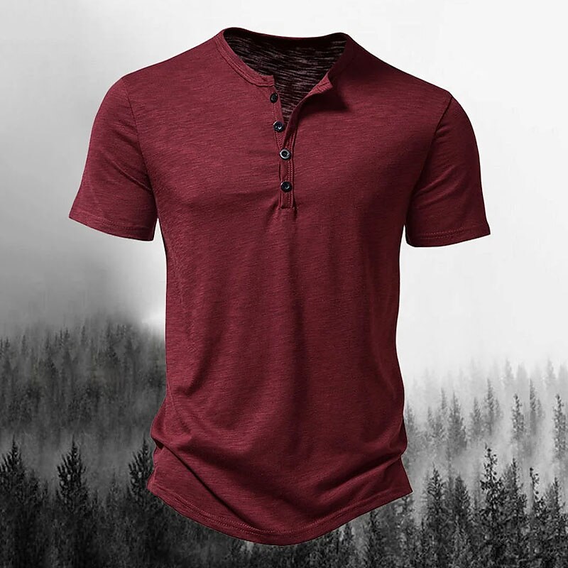 Men's Henley Plain Street Vacation Short Sleeves Button Clothing Apparel Designer Basic Modern Contemporary T-shirt