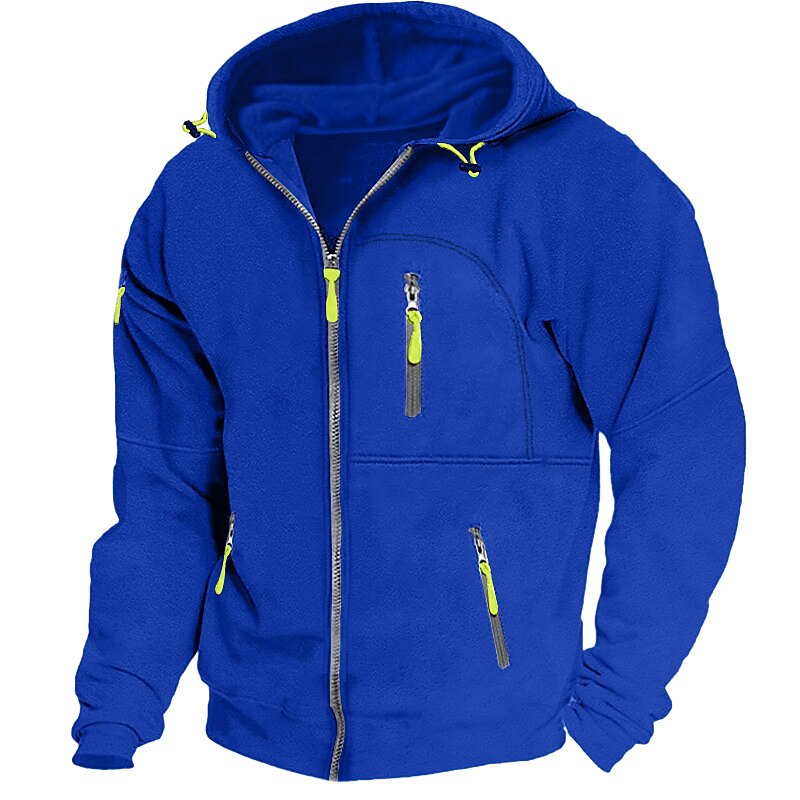 Men's Hoodie Full Zip Hoodie Fleece Hoodie Black White Wine Navy Blue Royal Blue Hooded Plain Zipper Pocket Sports & Outdoor Daily Holiday Polyester Streetwear Cool Casual Spring &  Fall Clothing