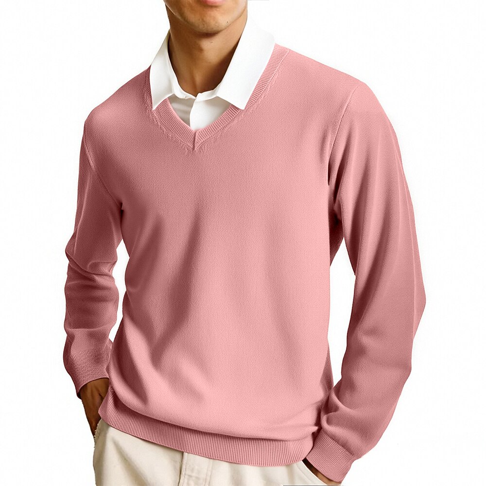 Men's Pullover Sweater Jumper Casual Sweater Knit Sweater Ribbed Knit Regular Tops Knitted Plain V Neck Fashion Casual Vacation Daily Wear Clothing Apparel Fall Winter Camel Wine S M L