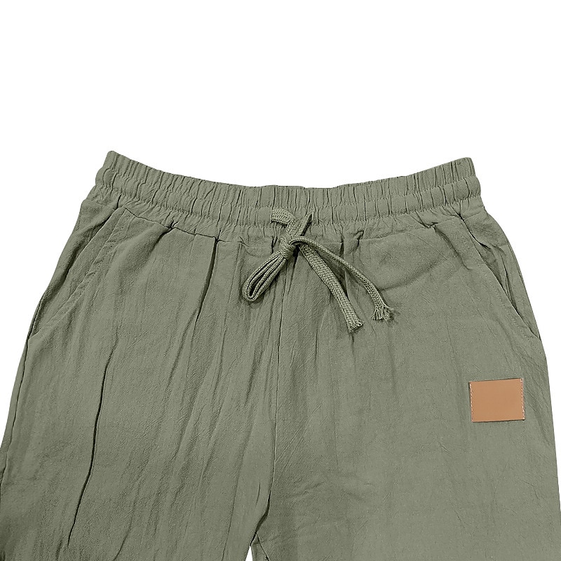 Men's Linen Pants Trousers Summer Pants Beach Pants Drawstring Elastic Waist Straight Leg Plain Comfort Breathable Full Length Outdoor Holiday Beach Vacation Fashion Black White