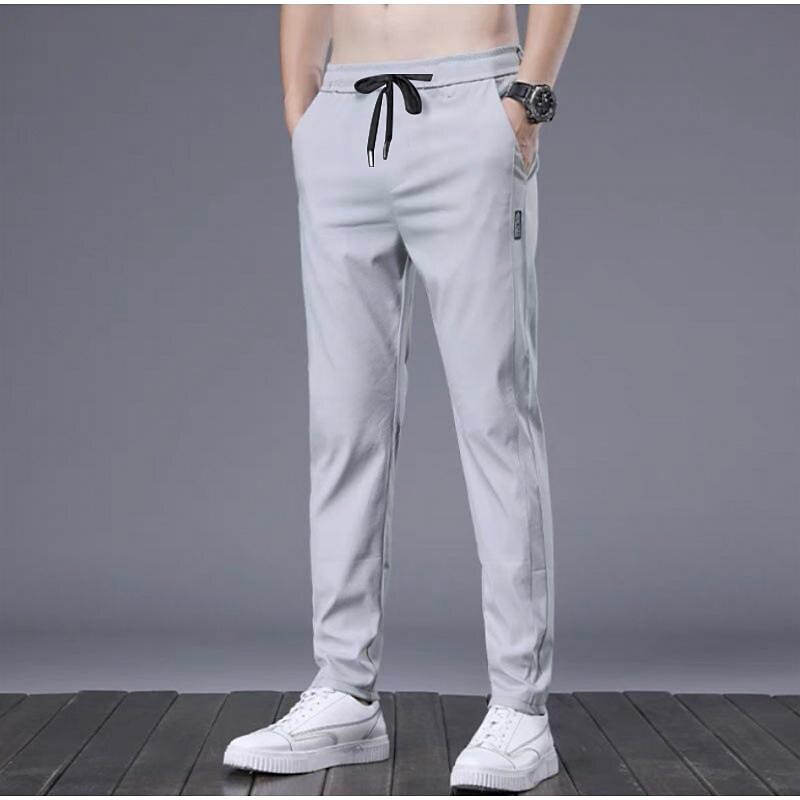 Men's Trousers Casual Pants Drawstring Elastic Waist Solid Color Breathable Quick Dry Formal Weekend Classic Casual / Sporty Slim Black 1 dark grey 1