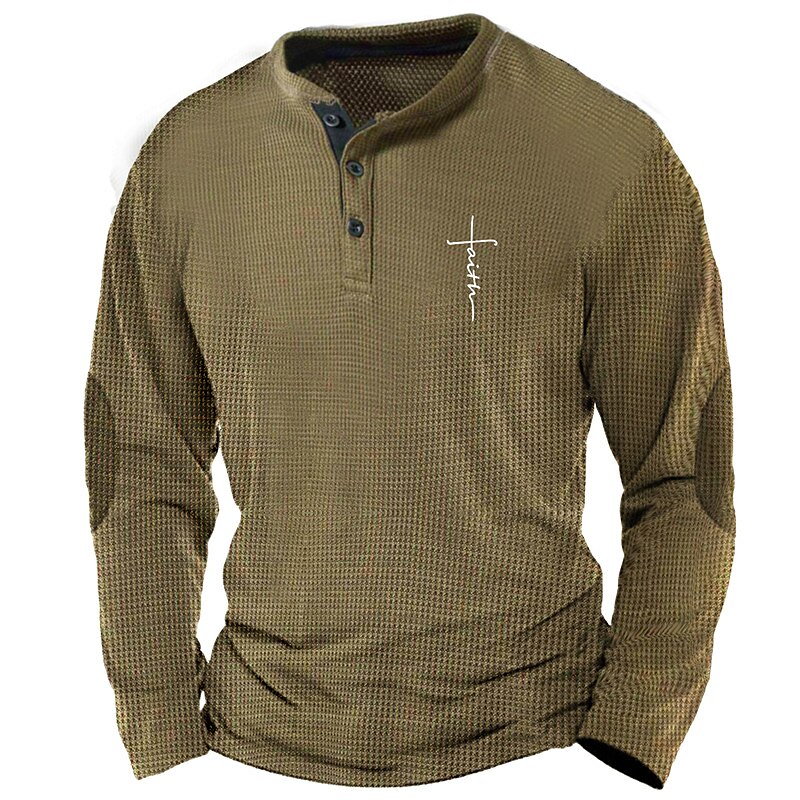 Easter Faith Mens Graphic Shirt Cross Designer Simple Retro Vintage 3D Print Henley Waffle Tee Sports Outdoor Holiday Festival Blue Brown Army Cotton