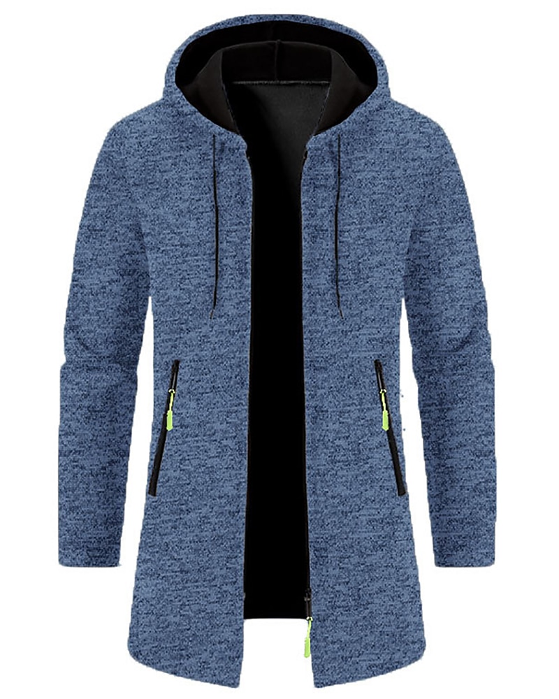 Men's Overcoat Trench Coat Long Trench Coat Vacation Daily Spring Winter Polyester Windproof Warm Outerwear Clothing Apparel Fashion Classic Plain Pocket Hooded Zipper