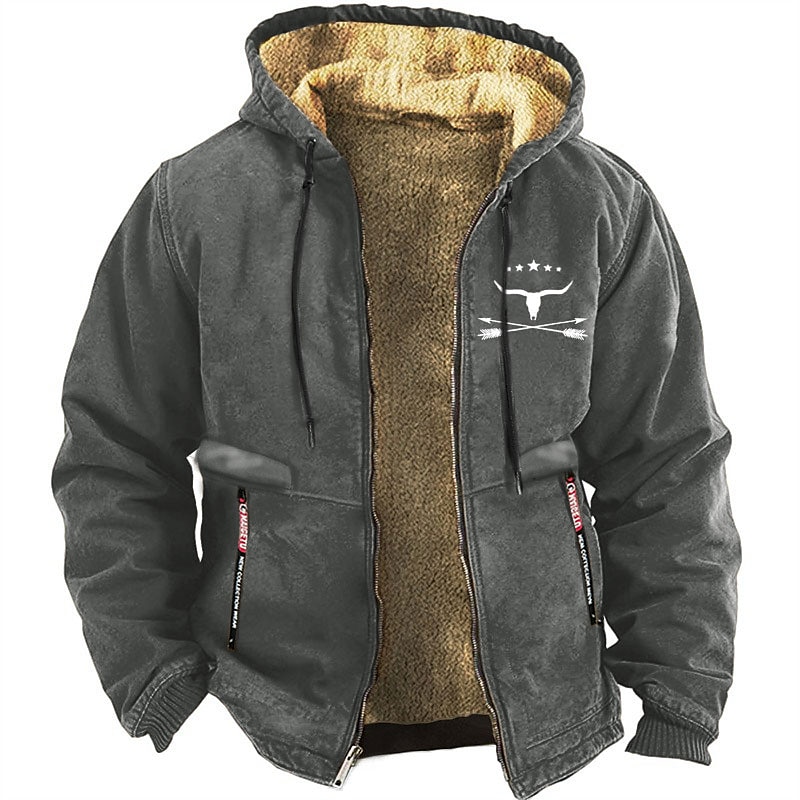 Mens Graphic Prints Texas Longhorn Hoodie Cowboy Daily Casual Vintage Retro Jacket Fleece Holiday Vacation Going Out Hoodies Black White Red Hooded Work Grey Canvas