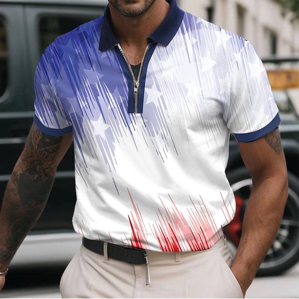 American Independence Day Men's American Flag National Flag Button Up Shirt Short Sleeve Hawaiian Casual Resort Outdoor Casual Holiday Summer Spring Turndown Print White Red