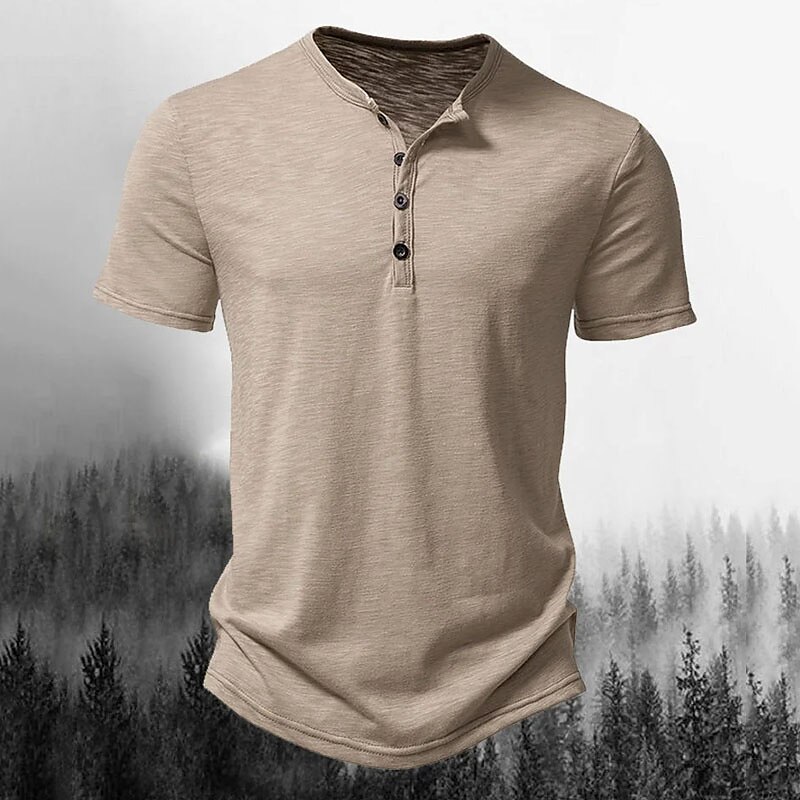 Men's Henley Plain Street Vacation Short Sleeves Button Clothing Apparel Designer Basic Modern Contemporary T-shirt