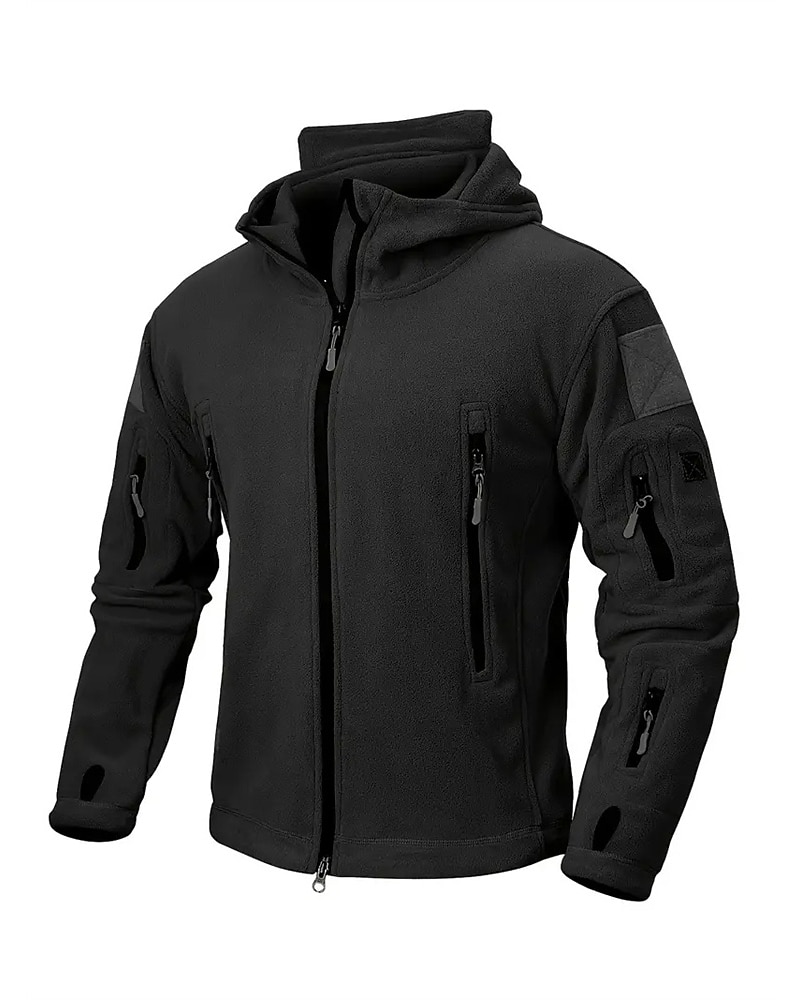 Men's Fleece Jacket Military Jacket Tactical Jacket Daily Vacation Thermal Warm Pocket Fleece Fall & Winter Plain Fashion Streetwear Hooded Regular Black Khaki Army Green Gray Jacket