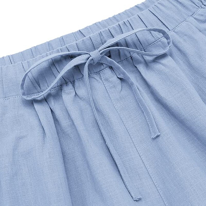 Men's Summer Beach Drawstring Elastic Waist Plain Comfort Breathable Outdoor Daily Going out Blend Fashion Streetwear Linen Pants