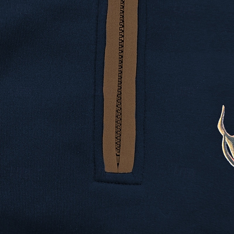 Men's Sweatshirt Quarter Zip Sweatshirt Black Navy Blue Brown Gray Half Zip Reindeer Print Christmas Daily Holiday Streetwear Casual Thin fleece Fall & Winter Clothing Apparel Hoodies Sweatshirts