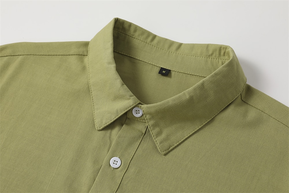 Men's Shirt Linen Shirt Button Up Shirt Summer Shirt Beach Shirt Army Green Long Sleeve Plain Lapel Spring & Summer Casual Daily Clothing Apparel
