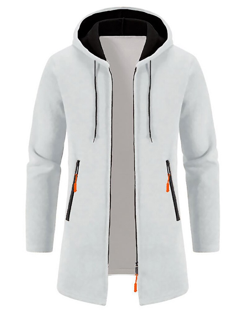 Men's Overcoat Trench Coat Long Trench Coat Vacation Daily Spring Winter Polyester Windproof Warm Outerwear Clothing Apparel Fashion Classic Plain Pocket Hooded Zipper