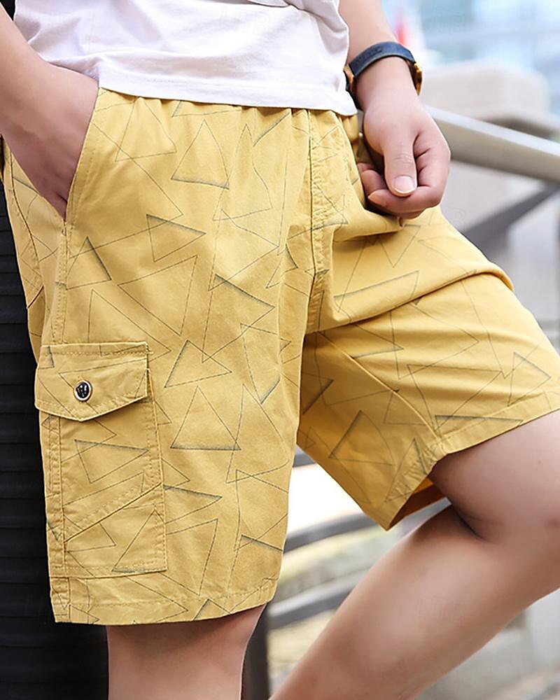 Men's Tactical Shorts Cargo Shorts Shorts Drawstring Elastic Waist Multi Pocket Geometric Wearable Knee Length Outdoor Daily Camping & Hiking 100% Cotton Fashion Classic Yellow Royal Blue
