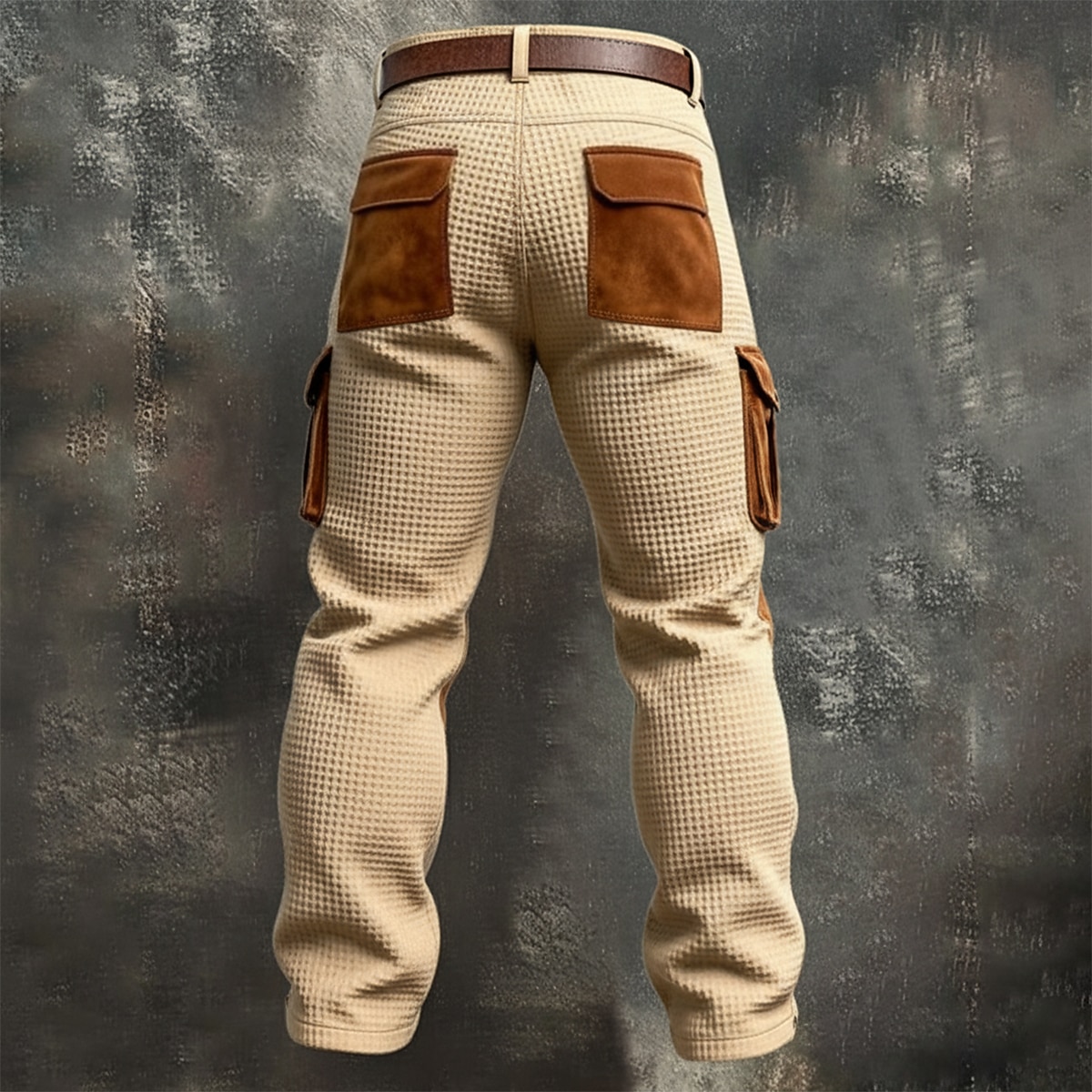 Men's Waffle Cargo Pants Trousers Casual Pants Pocket Elastic Waist Multi Pocket Plain Comfort Soft Full Length Outdoor Casual Daily Vacation Fashion Black Army Green Micro-elastic