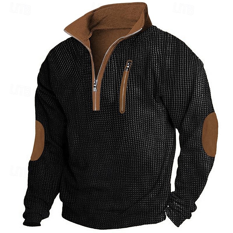 Men's T shirt Waffle Knit Tee Top Long Sleeve Shirt Color Block Quarter Zip Street Vacation Long Sleeve Patchwork Zipper Clothing Apparel Fashion Designer Basic