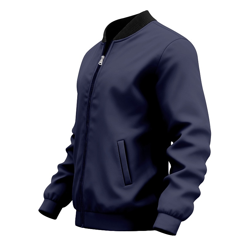 Men's Lightweight Jacket Casual Jacket Vacation Daily Breathable Pocket Spring Fall Plain Fashion Classic Stand Collar Regular Black Yellow Red Navy Blue Royal Blue Jacket