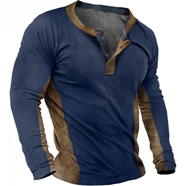 Men's Tee Long Sleeve Shirt Henley Plus Size Daily Wear Vacation Long Sleeve Print Clothing Apparel